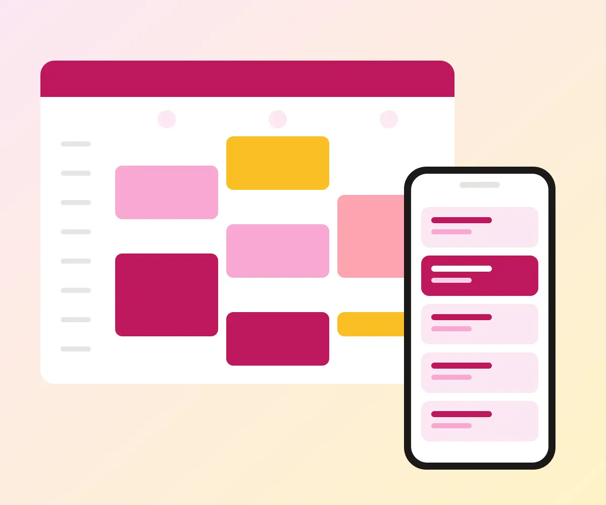 The salon schedule on a phone and a computer, with each team member's appointments